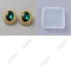 Золотой 6шт. стеклянные пуговицы на ножке, со сплавочной фурнитурой со стразами, овальные, 1-луночное, золотые, 28x23.5x12.5 мм, отверстие : 3 мм