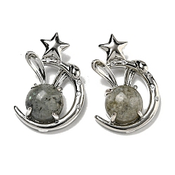 Лабрадорита Природные подвески лабрадорита, Подвески в виде кролика со стойкой из латуни, луны и звезды, платина, без кадмия и без свинца, 27.5x18x9 мм, отверстие : 6x2.5 мм