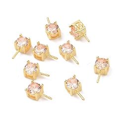 Champagne Gold 925 Sterling Silver Peg Bails, with Cubic Zirconia, Square, Golden, Champagne Gold, 9x4x4.5mm, Hole: 2.5x1.5mm, Pin: 0.6mm