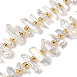 Clair Galvaniques quartz naturel perles de cristal brins, facette, bâtonnet de pépites, avec des perles de rocaille, clair, 11~25x3~9x4~10mm, Trou: 1~1.2mm, Environ 19~26 pcs/chapelet, 7.09~7.48'' (18~19 cm)