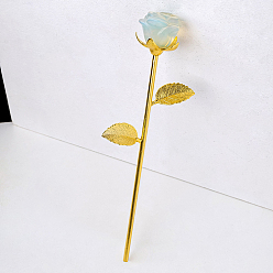 Opalite Opalite Carved Rose Ornaments, Golden Tone Brass Flower Branch for Women Girls Valentine's Day Gift, 230mm