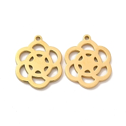 Golden Ion Plating(IP) 304 Stainless Steel Pendants, Hollow Flower Charms, Golden, 18x15x1.4mm, Hole: 1.4mm