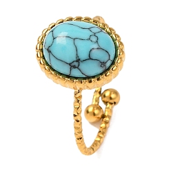 Синтетическая Бирюза Овальные кольца из синтетической бирюзы, золотистый тон 304 манжеты из нержавеющей стали для женщин, овальный : 12.5x10.5 mm, внутренний диаметр: регулируемый