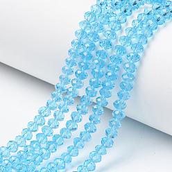 Cyan Chapelets de perles en verre, facette, rondelle, cyan, 2.5x2mm, Trou: 0.4mm, Environ 170 pcs/chapelet, 11.8 pouce (30 cm)