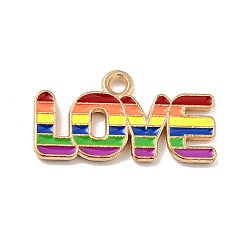 Colorful Rainbow Color Alloy Enamel Pendants, Light Gold, Word LOVE with Rainbow Charms, Colorful, 11.5x21.5x1.5mm, Hole: 1.5mm