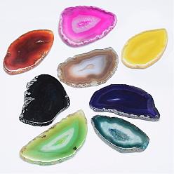 Mixed Color Natural Agate Pendants, Dyed, Nuggets, Mixed Color, 60~85x35~55x5mm, Hole: 2mm