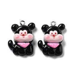 Black Opaque Resin Puppy Pendants, Dog Charms with Scarf, Black, 27x20x9mm, Hole: 2mm
