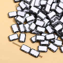 Light Grey Czech Glass Beads, Rectangle, Black, 12x8mm, Hole: 1.2mm