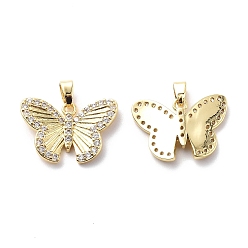 Clear Brass Cubic Zirconia Pendants, Butterfly Charm, Real 18K Gold Plated, Clear, 15x21x3.5mm, Hole: 2.5x4.5mm