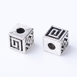 Antique Silver Tibetan Style Alloy Spacer Beads, Cube, Cadmium Free & Lead Free, Antique Silver, 5.5x5.5x5.5mm, Hole: 2mm, about 1210pcs/1000g
