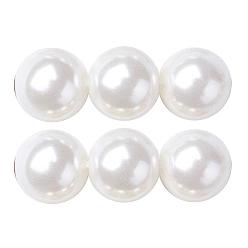 White Eco-Friendly Dyed Glass Pearl Round Beads Strands, Grade A, Cotton Cord Threaded, White, 12mm, Hole: 0.7~1.1mm, about 34pcs/strand, 15 inch