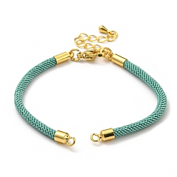 Medium Aquamarine Nylon Cords Bracelet Makings Fit for Connector Charms, with Brass Findings and 304 Stainless Steel Lobster Claw Clasps, Long-Lasting Plated, Medium Aquamarine, 6-1/2~6-3/4 inch(16.5~17cm), Hole: 1.8mm