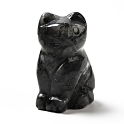 Larvikite Украшения для экспозиции скульптур из натурального черного ларвикита, для домашнего офисного стола, кошка, 38.5~40x25~28x18~19 мм