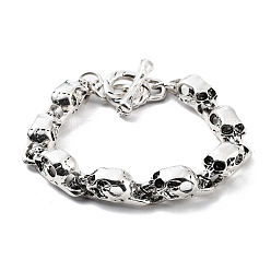 Antique Silver Retro Alloy Skull Link Chains Bracelets for Women Men, Antique Silver, 8-7/8 inch(22.5cm)