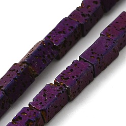Purple Plated Electroplated Natural Lava Rock Beads Strands, Rectangle, Purple Plated, 8x4x4mm, Hole: 1mm, about 51pcs/strand, 16.38''~16.54''(41.6~42cm)