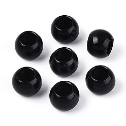 Черный Непрозрачные акриловые бусины, круглые, чёрные, 12x9.8 мм, отверстие : 6.5 мм, Около 850 шт / 500 г