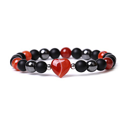 Red Agate Natural Red Agate Heart Beaded Stretch Bracelet, 7-1/2 inch(19cm)