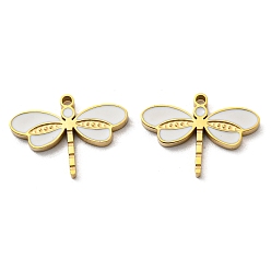 Real 14K Gold Plated 304 Stainless Steel Pendants, with Enamel, Dragonfly Charm, Real 14K Gold Plated, 11.5x16x1.5mm, Hole: 1.2mm