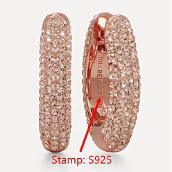 Розовый Позолоченный 925 серьги из серебра из серебра, с полимерной глиной и горным хрусталем, Настоящее розовое золото покрыто, 16x5 мм, штифты : 0.75 мм