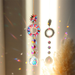 Sun K9 Glass Big Pendant Decorations, Hanging Sun Catchers, Crystal Ball Prism Rainbow Maker for Ceiling Chandelier, Window, Garden, Sun, 370~420mm