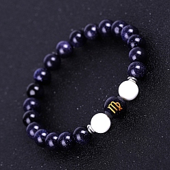  Natural Shell Beaded Stretch Bracelets, with Synthetic Blue Goldstone Constellation, 7-1/4 inch(18.5cm)