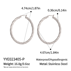 Платина Преувеличенные 304 витые серьги-кольца из нержавеющей стали, платина, 48x49x3.5 мм