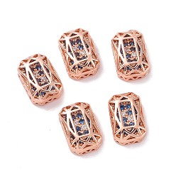 Dodger Blue Eco-friendly Brass Micro Pave Cubic Zirconia Multi-strand Links, Rack Plating, Cadmium Free & Lead Free, Rectangle Octagon, Rose Gold, Dodger Blue, 12x8x5mm, Hole: 1.2mm