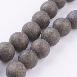 Pyrite Natural Pyrite Beads Strands, Round, Frosted, 10mm, Hole: 1mm, about 38pcs/strand, 16 inch