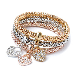 1042 Love Stylish Elastic Popcorn Corn Chain Bracelet Set with Three Metallic Colors - Perfect for Women!