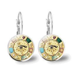 Platinum Amuletl Lucky Eye Yellow Glass Leverback Earrings, Alloy Earrings, Platinum, 28x15mm
