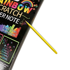 Yellow Rainbow Scratch Paper Art Bamboo Sticks, Drawing Tools, For Children, Yellow, 12x0.5cm