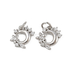 Платина Латунные микро проложить кубического циркония подвески, Луна прелести, с целью перехода в кольце, долговечный, без кадмия и без свинца, стойки покрытие, платина, 12x13x2 мм, отверстие : 3 мм