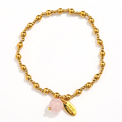 Флюорит 304 эластичные браслеты из нержавеющей стали для женщин, с овальным шармом, покрытым 18k золотом, и бусиной из натурального флюорита, 7-1/8 дюйм (18 см)