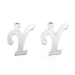 Edelstahl Farbe Anlaufgeschützt 304 Charms aus Edelstahl, letter.y, Edelstahl Farbe, 14x10x0.8 mm, Bohrung: 1 mm
