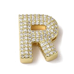 Letter R Perles en laiton, avec de la zircone cubique clair, lettre r, 20x16.5x5.5mm, Trou: 4.5x2.5mm
