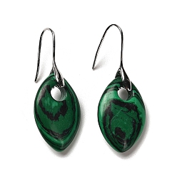 Малахит Серьги-подвески из синтетического малахита в форме конского глаза, серьги из платины и латуни с покрытием стойки, без кадмия и без свинца, 47x18 мм