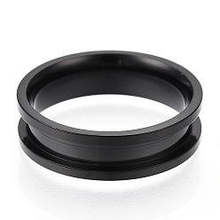 Black 201 Stainless Steel Grooved Finger Ring Settings, Ring Core Blank, for Inlay Ring Jewelry Making, Electrophoresis Black, Inner Diameter: 18mm