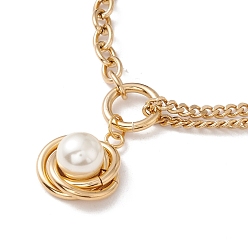 Golden Flower Plastic Imitation Pearl Pendant Necklace for Women, Vacuum Plating 304 Stainless Steel Chain Necklace, Golden, 16.93 inch(43cm), 3mm