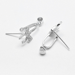 Silver 925 Sterling Silver Pendant Bails, with Cubic Zirconia, Ice Pick & Pinch Bails, Bowknot, Silver, 3.5x9mm Inner Diameter, 19.5x8x6mm, Hole: 3x3.5mm and 1mm, Pin: 0.5mm