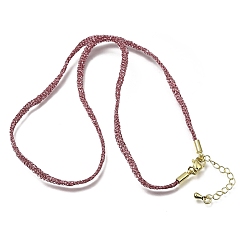 Flamingo 3.5MM Polyester Metallic Cord Braided Cord Necklace Making, with Brass Findings and 202 Stainless Steel Lobster Claw Clasps, Long-Lasting Plated, Rack Plating, Golden, Flamingo, 16.14 inch(41cm)~18.11 inch(46cm)