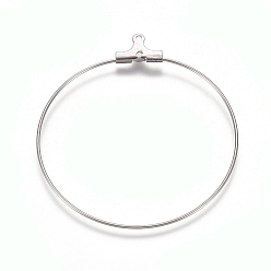Stainless Steel Color 304 Stainless Steel Wire Pendants, Hoop Earring Findings, Ring, Stainless Steel Color, 21 Gauge, 44.5x40.5x0.7mm, Hole: 1mm