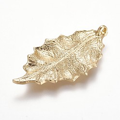 Real 18K Gold Plated Brass Pendants, Leaf, Real 18K Gold Plated, 42x23x3mm, Hole: 2mm