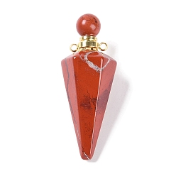 Красный Камень Натуральная красная яшма, граненый конус, открывающийся флакон для духов, большие подвески, с 304 фурнитурой из нержавеющей стали, золотые, 49.5~51.5x18.5x18.5 мм, отверстие : 1.8 мм