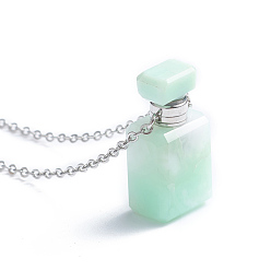 Amazonite Natural Amazonite Openable Perfume Bottle Pendant Necklaces, with 304 Stainless Steel Cable Chain and Plastic Dropper, Bottle, 17.5 inch(44.7cm), Bottle Capacity: 0.15~0.3ml(0.005~0.01 fl. oz), 1.5mm