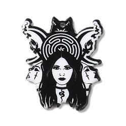 Others Halloween Acrylic Pendants, Witch, Others, 40x33x2mm, Hole: 1.8mm