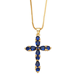 Cross Collier croix en zircon coloré, chaîne de pull en diamant, mode hip hop, nkb