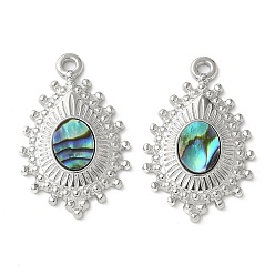 Нержавеющая Сталь Цвет Капля 304 подвески из натуральной ракушки пауа из нержавеющей стали/белой ракушки, цвет нержавеющей стали, 27x17x2.5~3 мм, отверстие : 1.6 мм