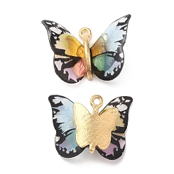 Aqua Transparent Resin Pendants, Butterfly Charms with Golden Plated Alloy Findings, Aqua, 17~18x21~24x7~7.5mm, Hole: 1.5mm