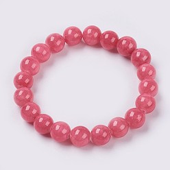Indian Red Natural Yellow Jade Beaded Stretch Bracelet, Dyed, Round, Indian Red, 2 inch(5cm), Beads: 8mm