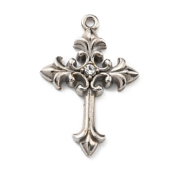 Stainless Steel Color 304 Stainless Steel with Rhinestone Pendants, Cross Charms, Stainless Steel Color, 28x18.5x3.5mm, Hole: 1.4mm